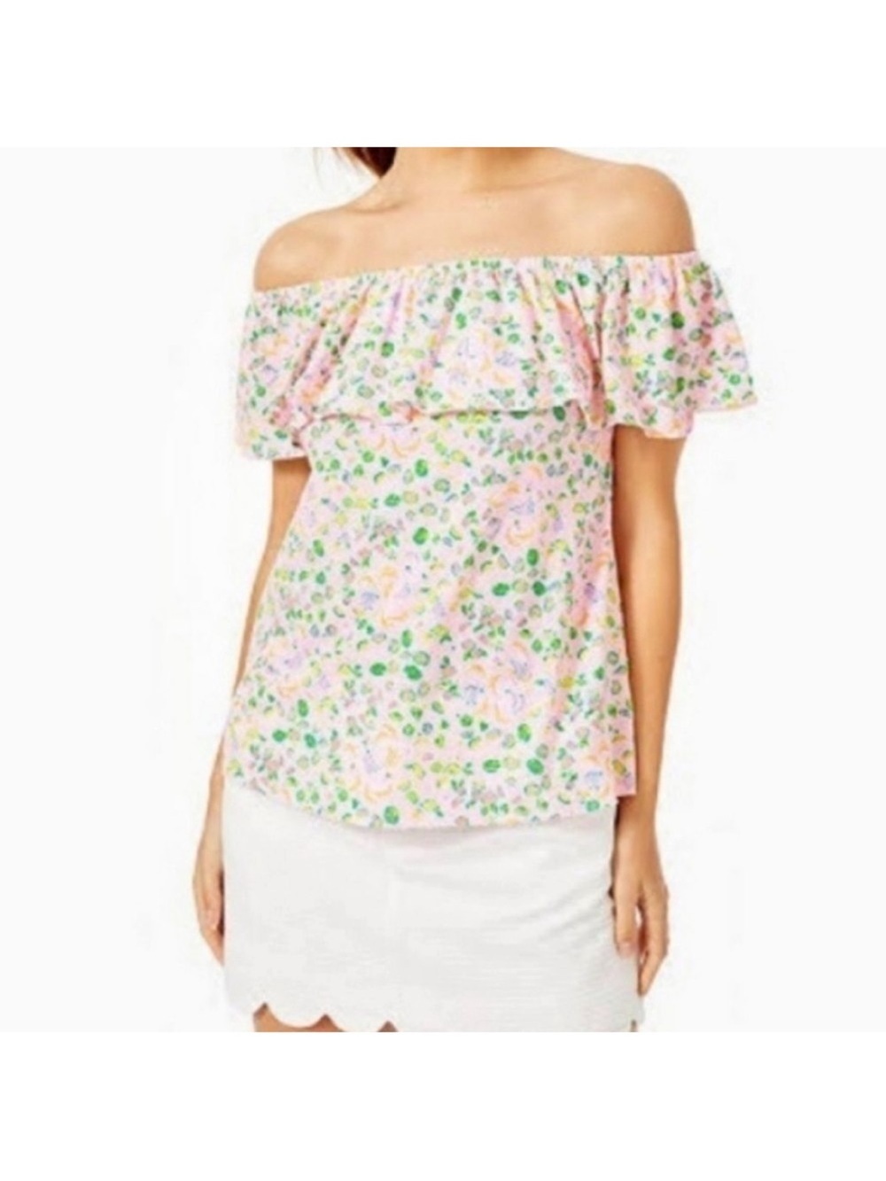 Lilly Pulitzer Pink La Fortuna Lil Juicy Print Off The Shoulder Top Sz Small